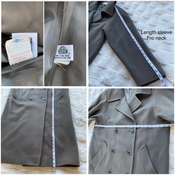 🔥VTG 90s Union Made Jones New York Double Breasted Wool Overcoat Old Money M-XL - Picture 15 of 16